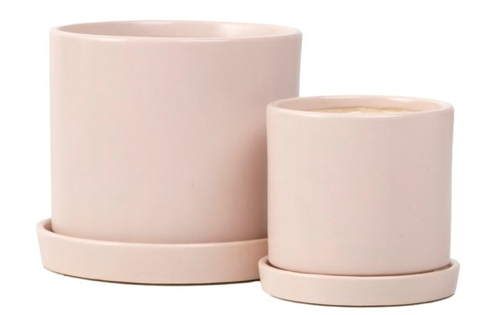 Petits Cylinder Pot with Attached Saucer - Taupe