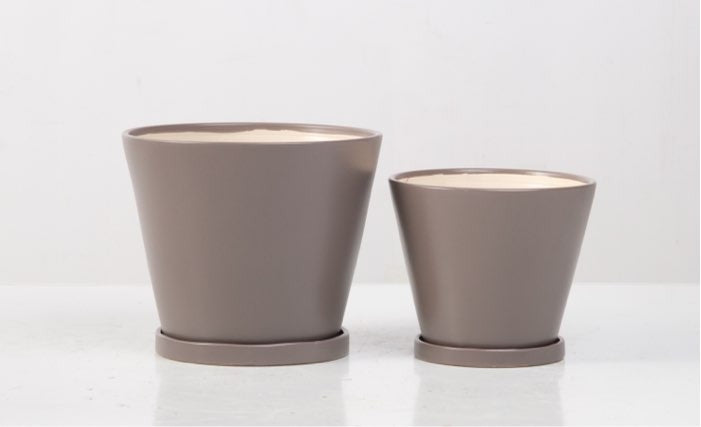 Mezzo Round Tapered Planter with Attached Saucer - Storm
