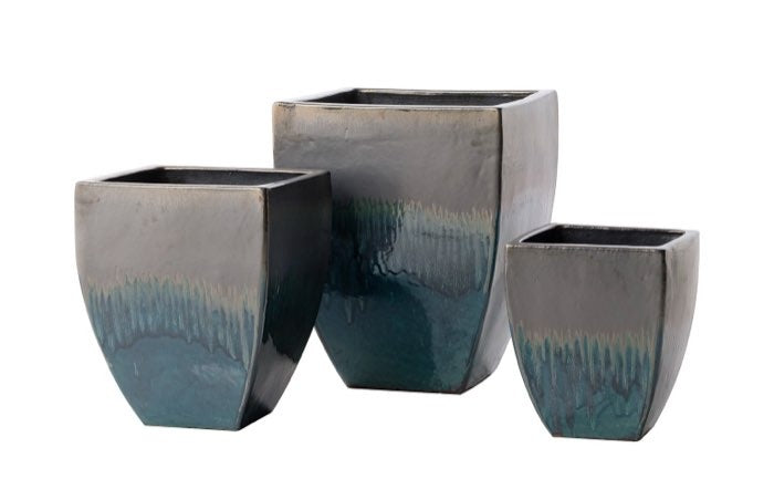 Solar Square Planter - Metallic Atlantis Blue