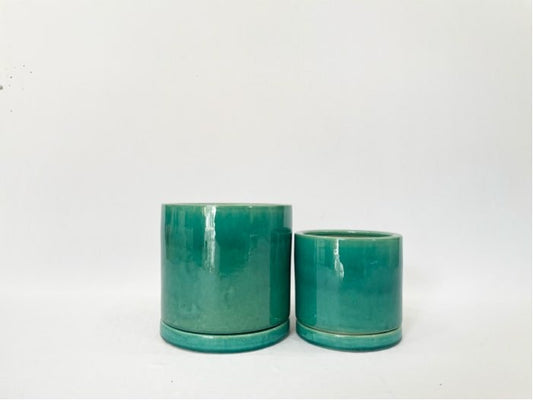 Maple Cylinder Petits Pot with Attached Saucer - Emerald