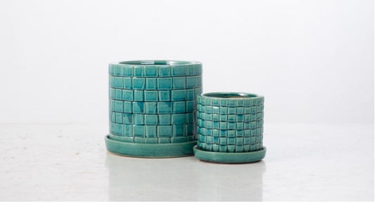 Twill Petits Pot with Attached Saucer - Emerald
