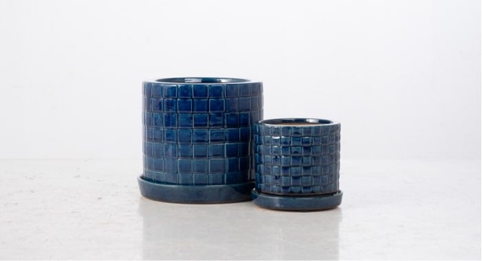 Twill Petits Pot with Attached Saucer - Marine Blue