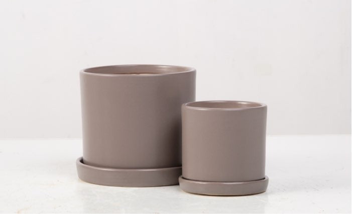 Petits Cylinder Pot with Attached Saucer - Storm