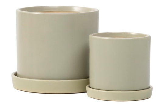 Petits Cylinder Pot with Attached Saucer - Sage