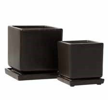 Petits Square Pot with Attached Saucer - Matte Black