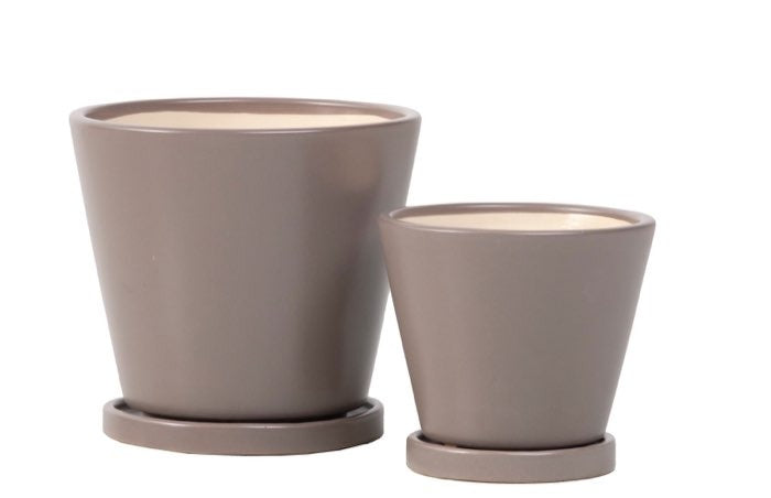 Petits Round Tapered Pot with Attached Saucer - Storm