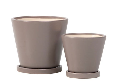 Petits Round Tapered Pot with Attached Saucer - Storm