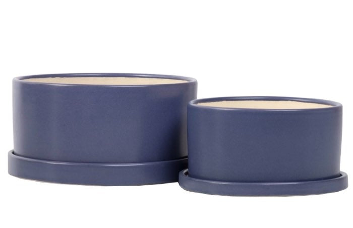 Dish Garden with Attached Saucer - Lake Blue