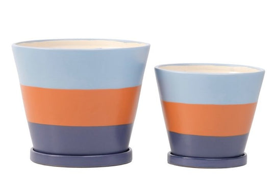 Mezzo Round Tapered Planter with Attached Saucer - Bayside