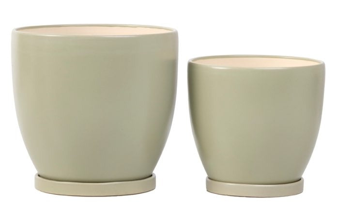 Mezzo Egg Planter with Attached Saucer - Sage