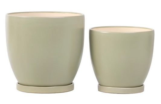 Mezzo Egg Planter with Attached Saucer - Sage